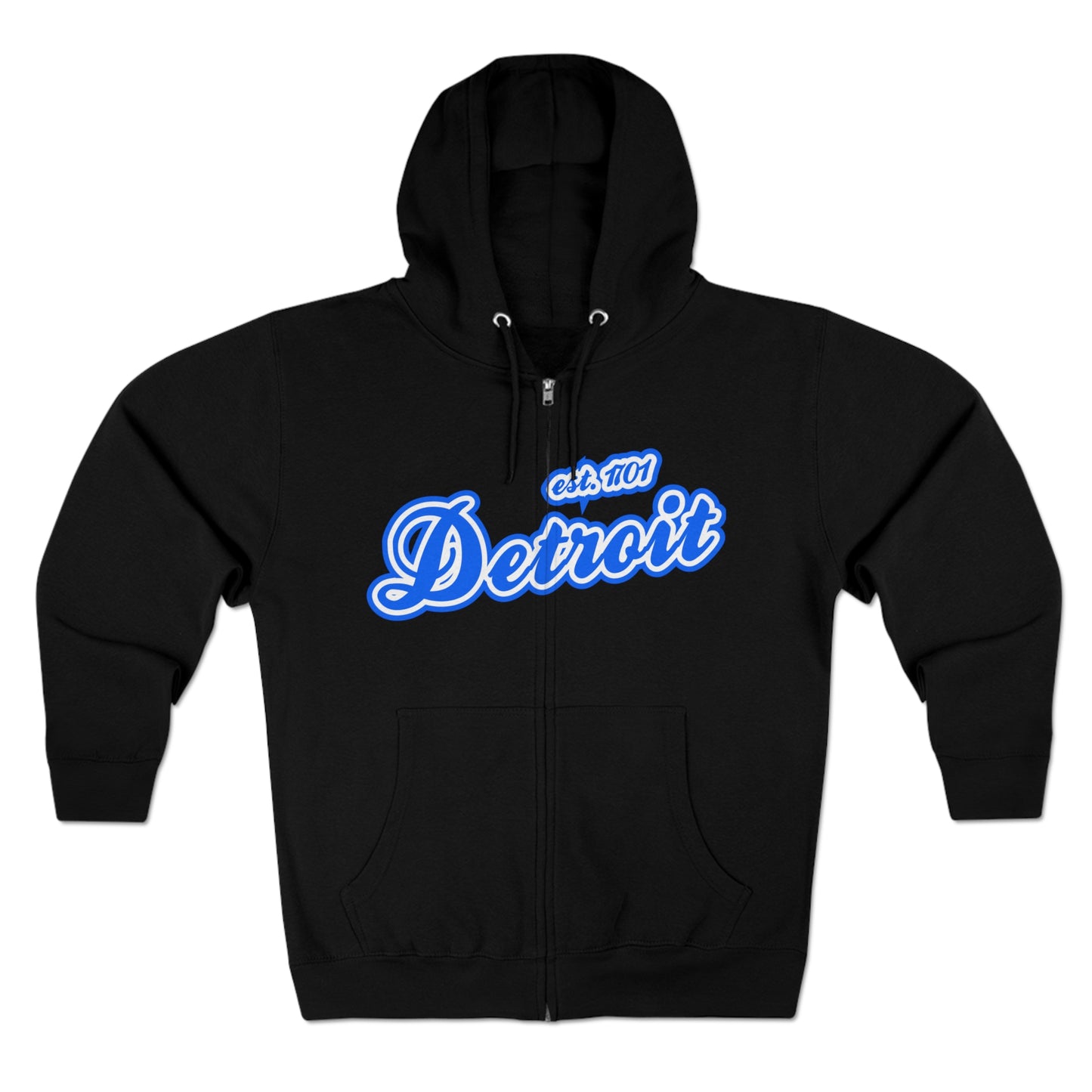 'Detroit EST 1701' Hoodie (Motor Town Blue Script Font) | Unisex Full Zip