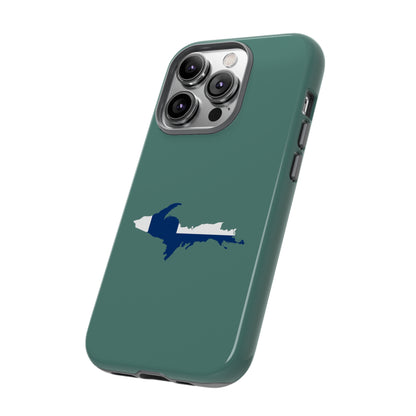 Michigan Upper Peninsula Tough Phone Case (Copper Green w/ UP Finland Flag Outline) | Apple iPhone