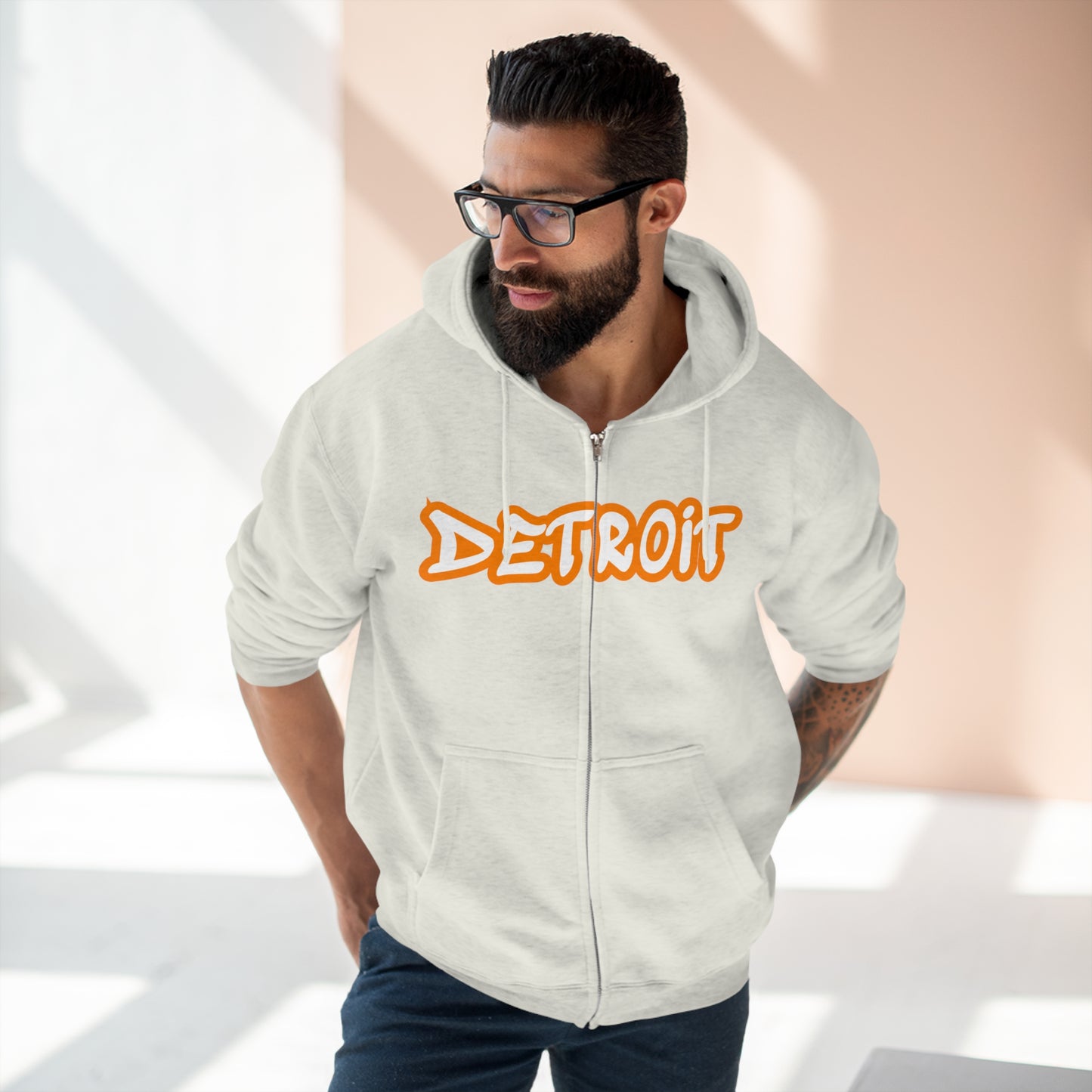 'Detroit' Hoodie (Orange Tag Font) | Unisex Full Zip