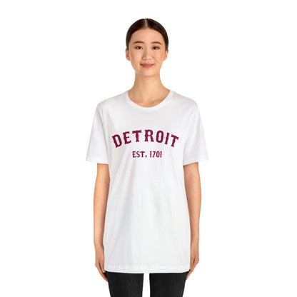 'Detroit EST. 1701' T-Shirt (Ruby Red Ballpark Font) | Unisex Standard