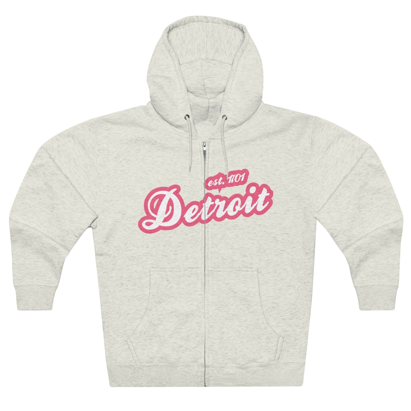 'Detroit EST 1701' Hoodie (Rhodochrosite Pink Script Font) | Unisex Full Zip