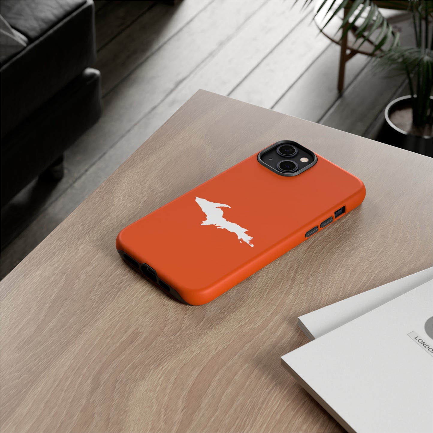 Michigan Upper Peninsula Tough Phone Case (Maple Leaf Orange w/ UP Outline) | Apple iPhone