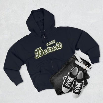 'Detroit EST 1701' Hoodie (Army Green Script Font) | Unisex Full Zip