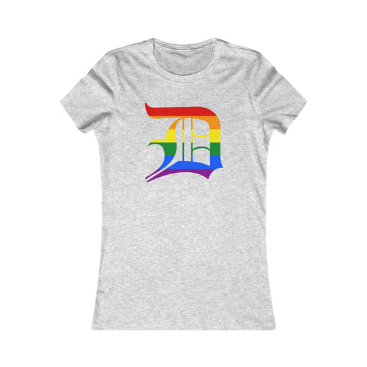 Detroit 'Old English D' T-Shirt (Rainbow Pride Edition) | Women's Slim Fit