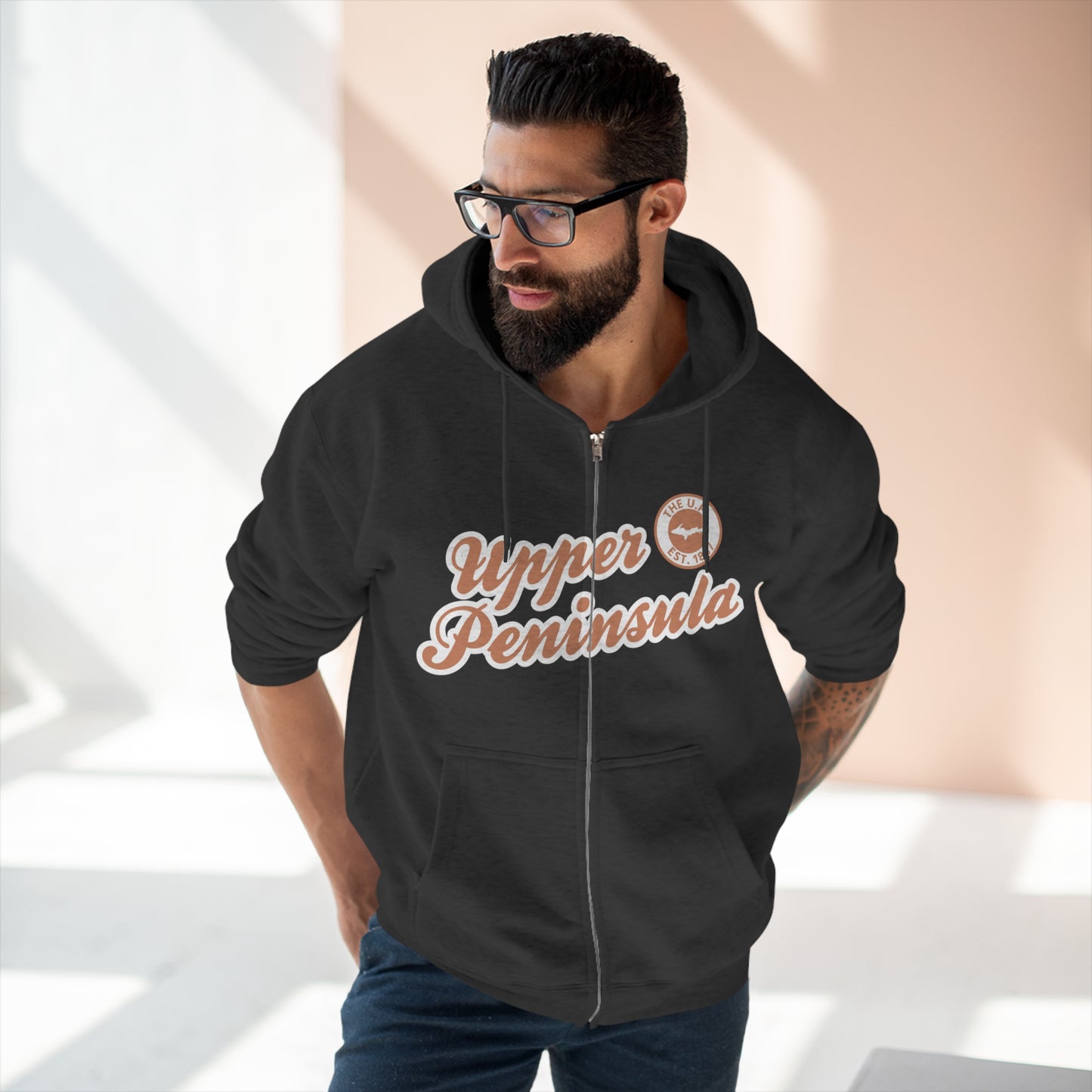 Upper Peninsula EST 1837' Hoodie (Copper Script Font) | Unisex Full Zip