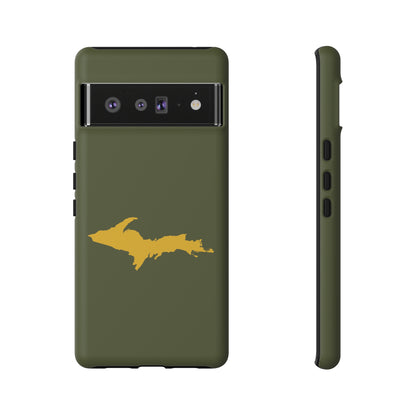 Michigan Upper Peninsula Tough Phone Case (Army Green w/ Gold UP Outline) | Samsung & Pixel Android