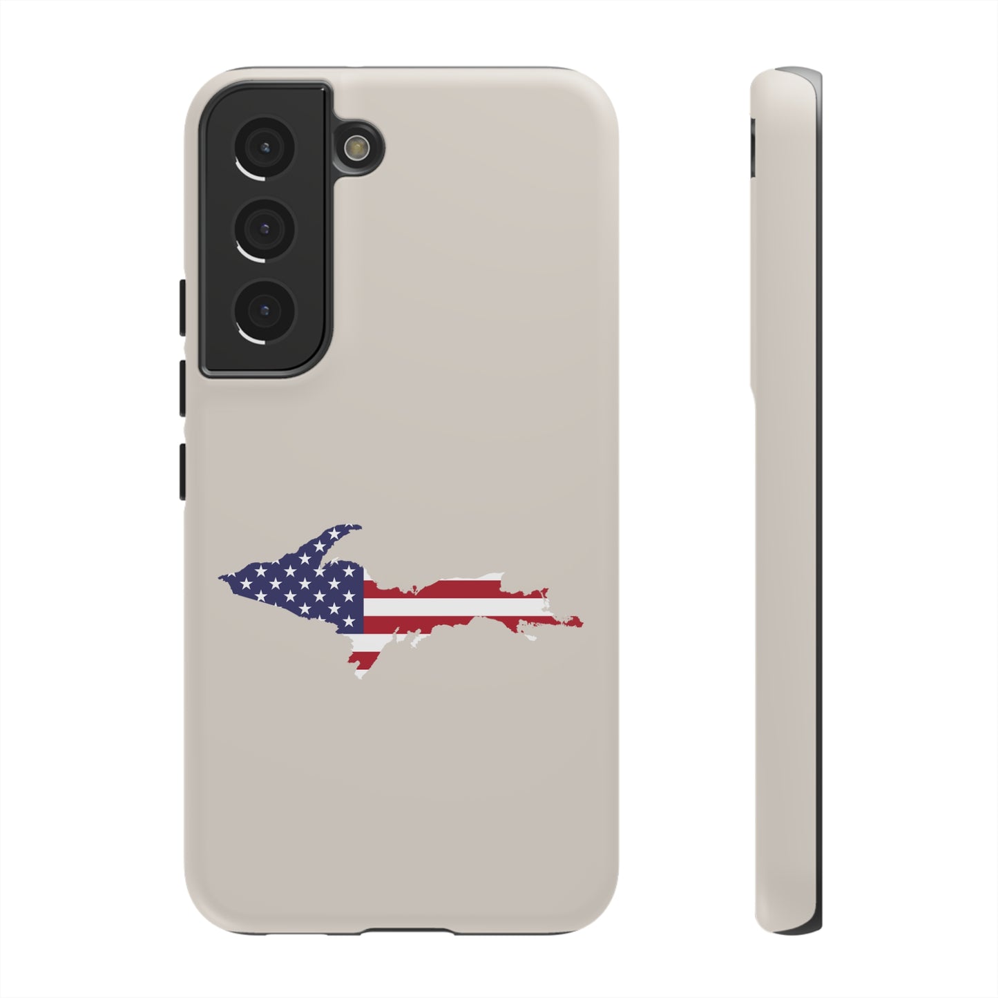 Michigan Upper Peninsula Tough Phone Case (Canvas Color w/ UP USA Flag Outline) | Samsung & Pixel Android