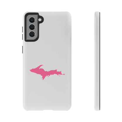 Michigan Upper Peninsula Tough Phone Case (Birch Bark White w/ Pink UP Outline) | Samsung & Pixel Android