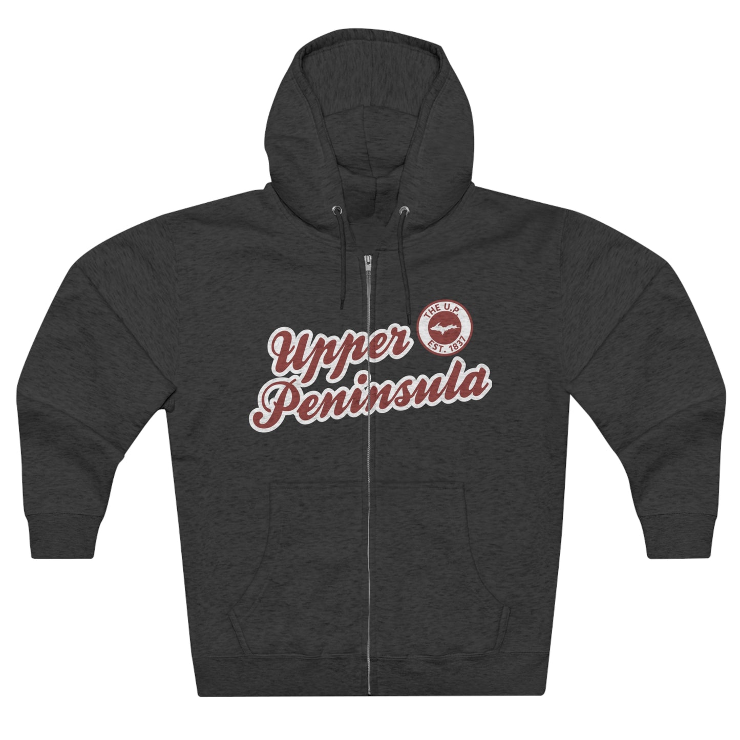 Upper Peninsula EST 1837' Hoodie (Ore Dock Red Script Font) | Unisex Full Zip