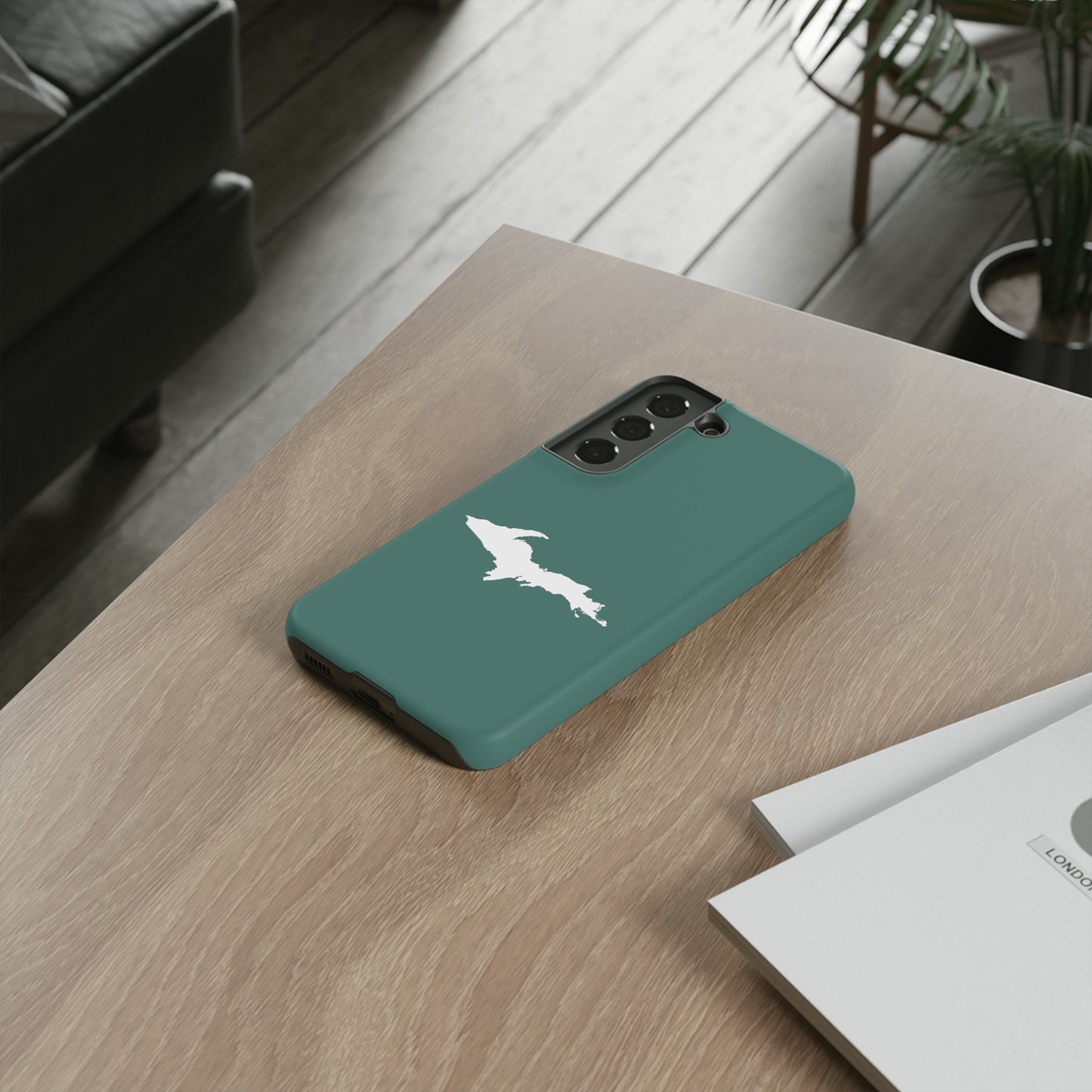 Michigan Upper Peninsula Tough Phone Case (Copper Green w/ UP Outline) | Samsung & Pixel Android