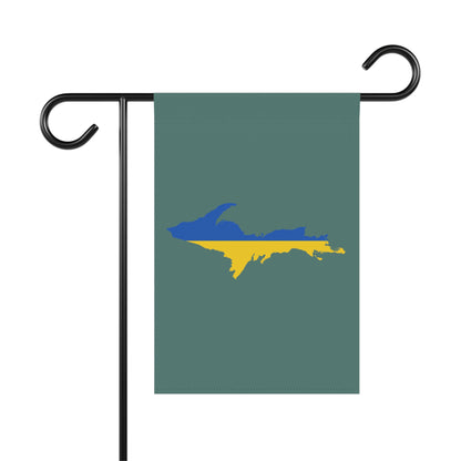 Michigan Upper Peninsula Home & Garden Flag (w/ UP Ukraine Flag) | Copper Green