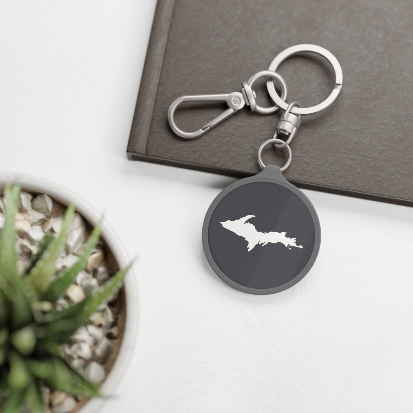 Michigan Upper Peninsula Keyring (w/ UP Outline) | Iron Ore Grey