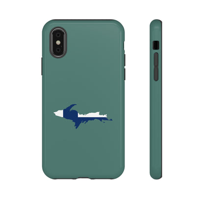 Michigan Upper Peninsula Tough Phone Case (Copper Green w/ UP Finland Flag Outline) | Apple iPhone