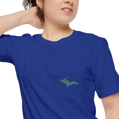 Michigan Upper Peninsula Pocket T-Shirt (w/ Copper Green UP Outline) | Unisex Standard