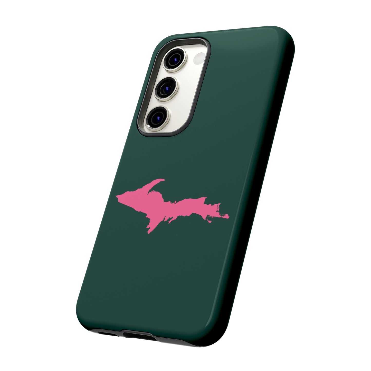 Michigan Upper Peninsula Tough Phone Case (Green w/ Pink UP Outline) | Samsung & Pixel Android