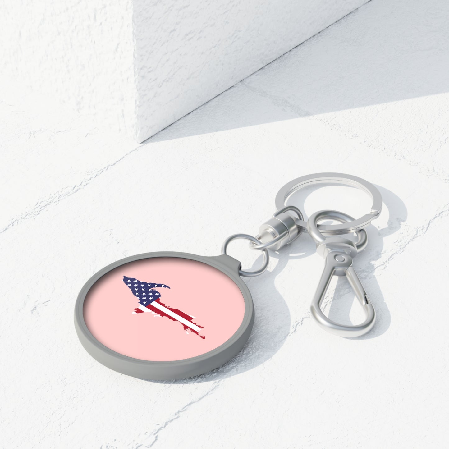 Michigan Upper Peninsula Keyring (w/ UP USA Flag) | Cosmos Pink