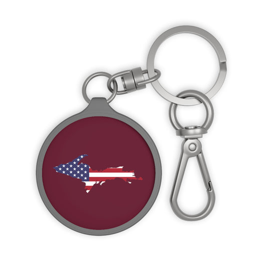 Michigan Upper Peninsula Keyring (w/ UP USA Flag) | Old Mission Burgundy