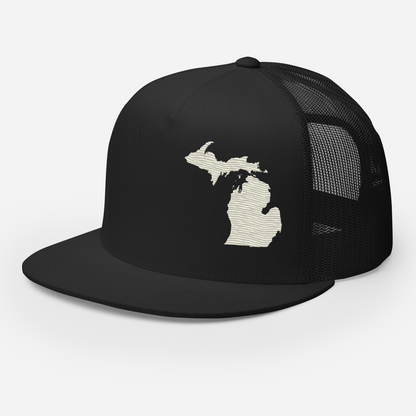 Michigan Trucker Hat | 5-Panel - Ivory White Outline