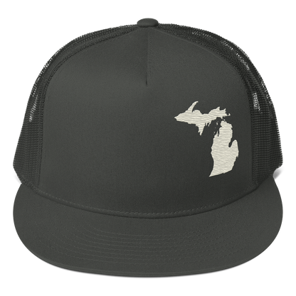 Michigan Trucker Hat | 5-Panel - Ivory White Outline