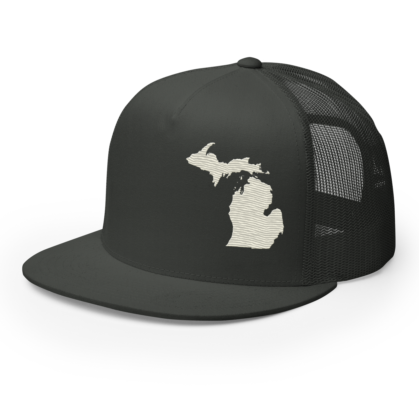 Michigan Trucker Hat | 5-Panel - Ivory White Outline