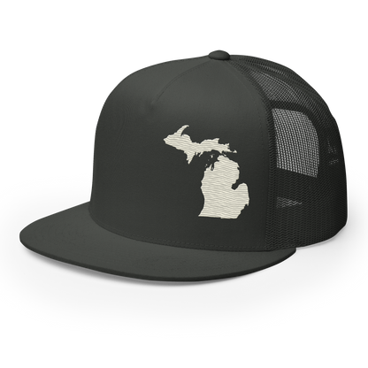 Michigan Trucker Hat | 5-Panel - Ivory White Outline