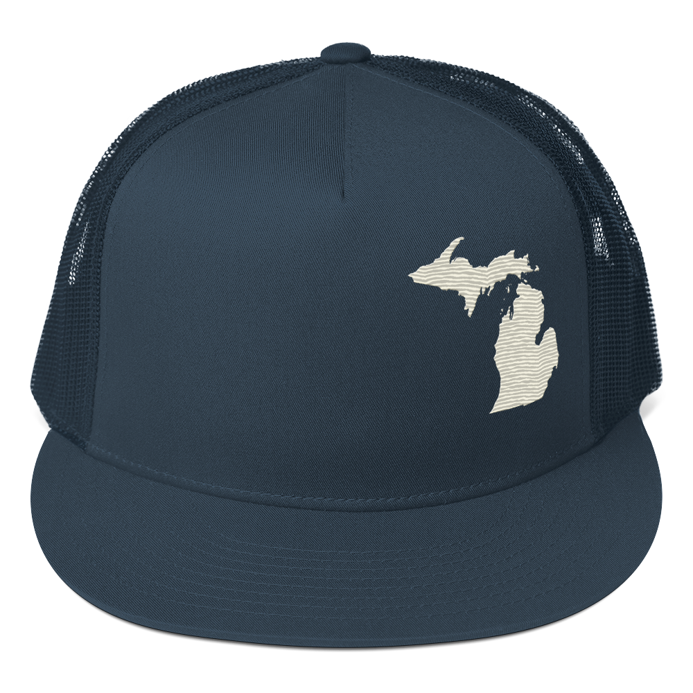 Michigan Trucker Hat | 5-Panel - Ivory White Outline