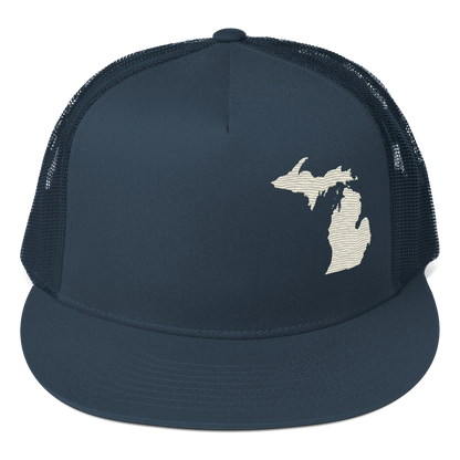 Michigan Trucker Hat | 5-Panel - Ivory White Outline