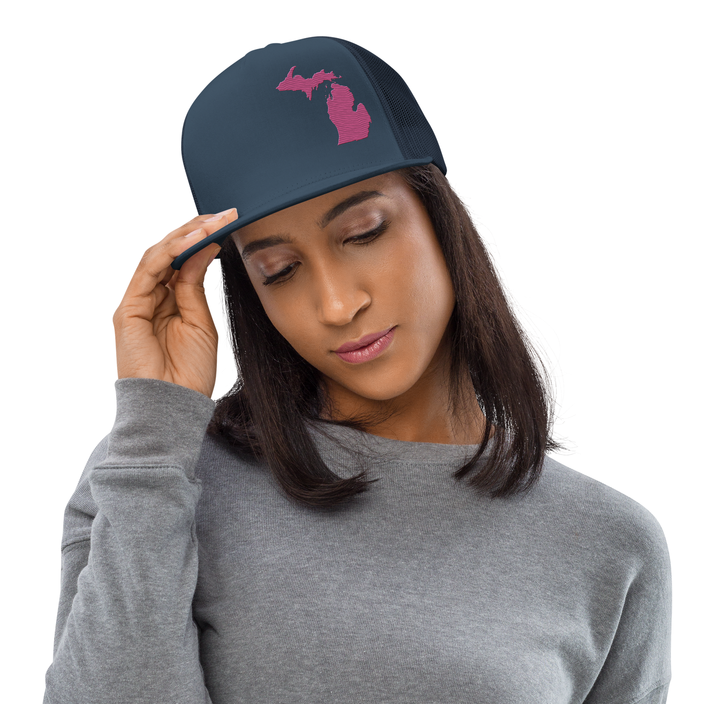 Michigan Trucker Hat | 5-Panel - Apple Blossom Pink Outline