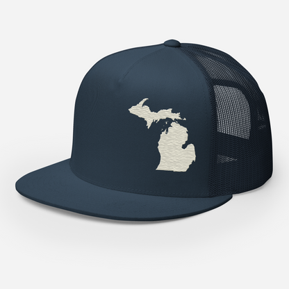 Michigan Trucker Hat | 5-Panel - Ivory White Outline