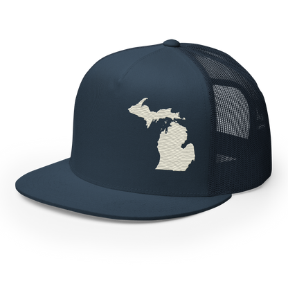 Michigan Trucker Hat | 5-Panel - Ivory White Outline