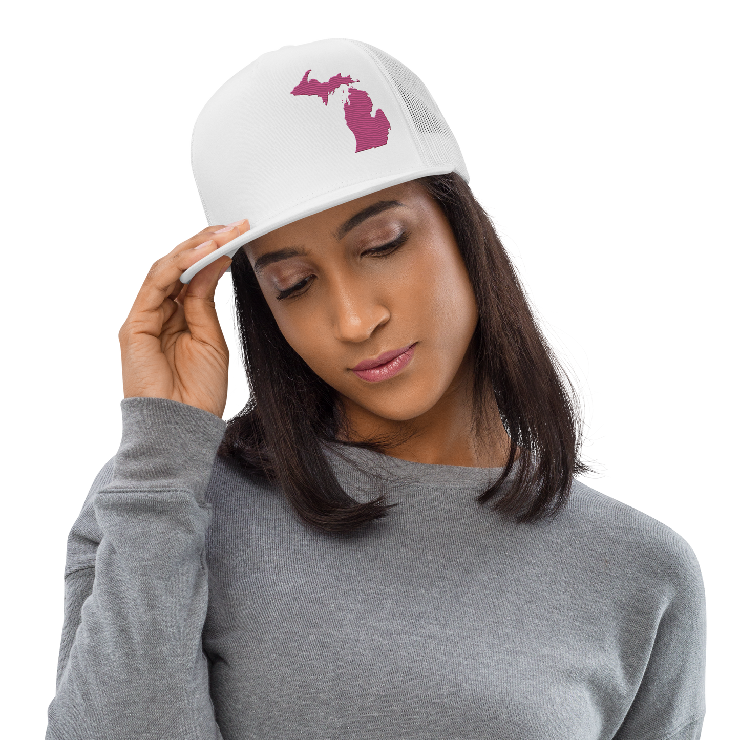 Michigan Trucker Hat | 5-Panel - Apple Blossom Pink Outline