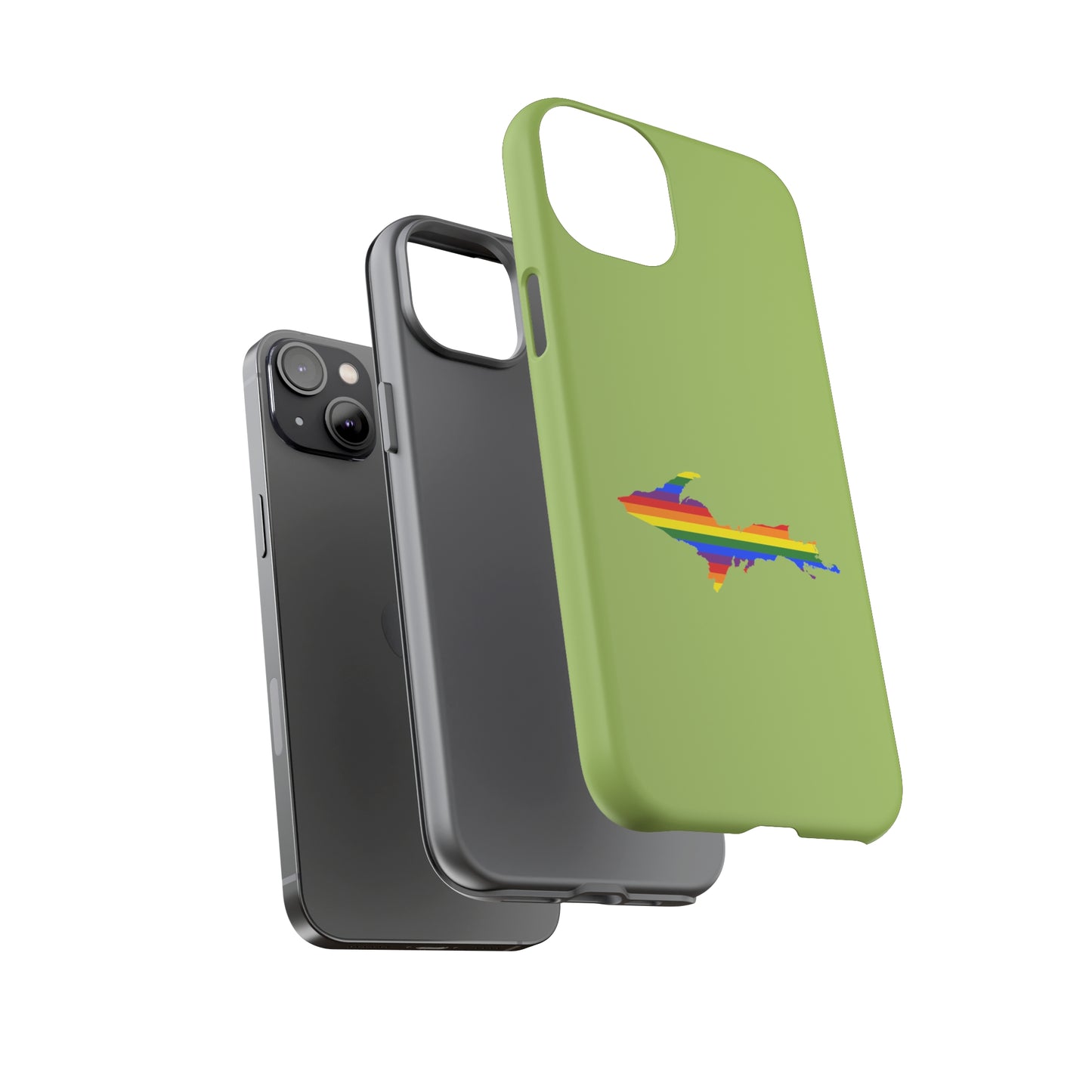 Michigan Upper Peninsula Tough Phone Case (Gooseberry Green w/ UP Pride Flag Outline) | Apple iPhone