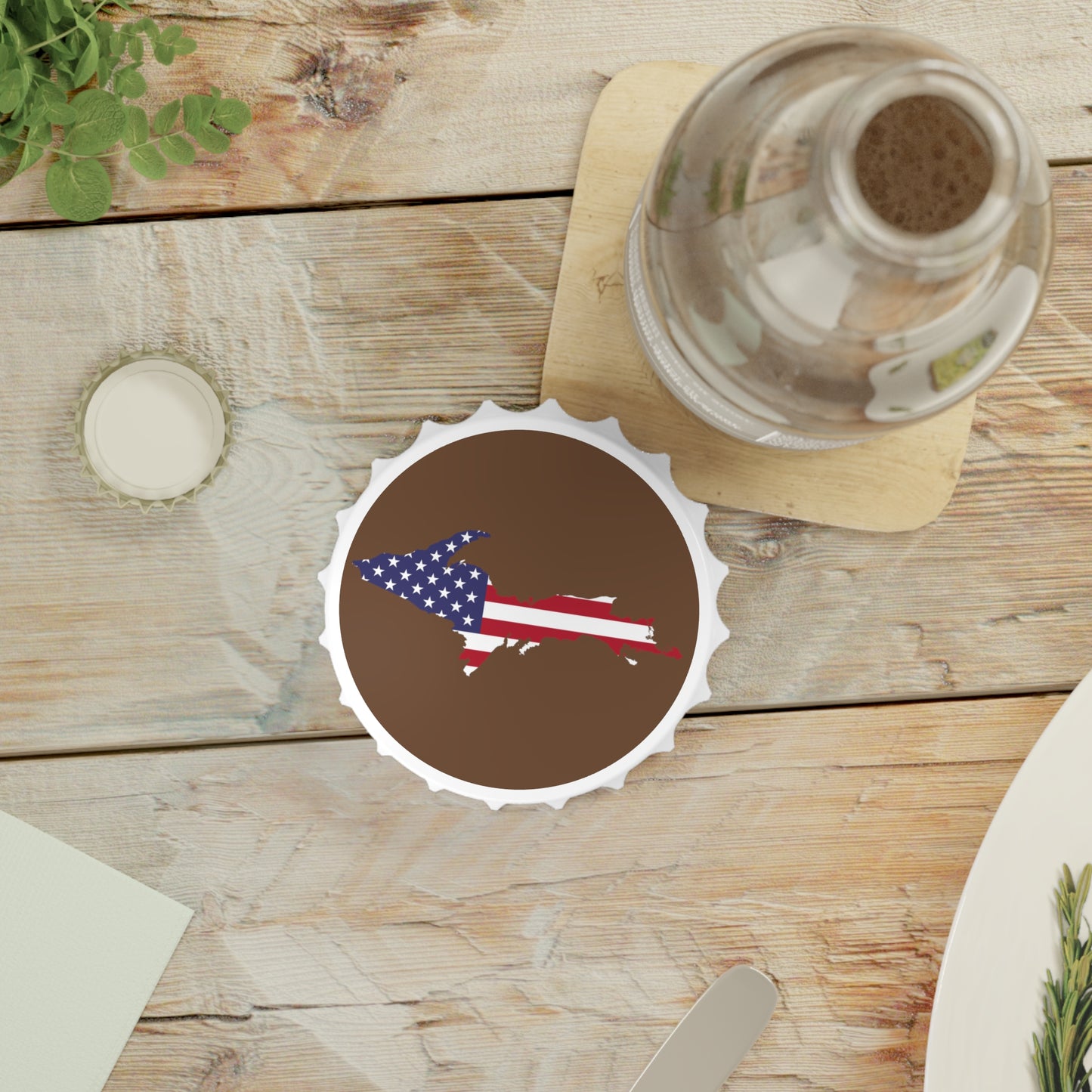 Michigan Upper Peninsula Bottle Opener (w/ UP USA Flag ) | Coffee Color