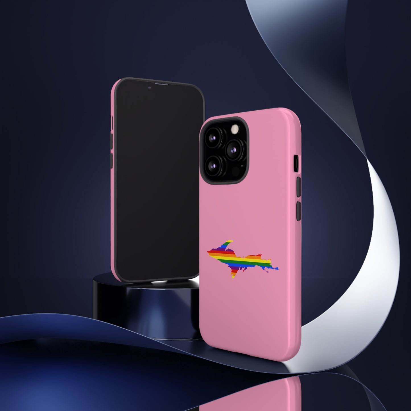 Michigan Upper Peninsula Tough Phone Case ('67 Pink Caddie w/ UP Pride Flag Outline) | Apple iPhone