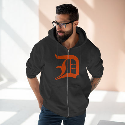 Detroit 'Old English D' Hoodie (Full-Body Maple Leaf Orange) | Unisex Full Zip