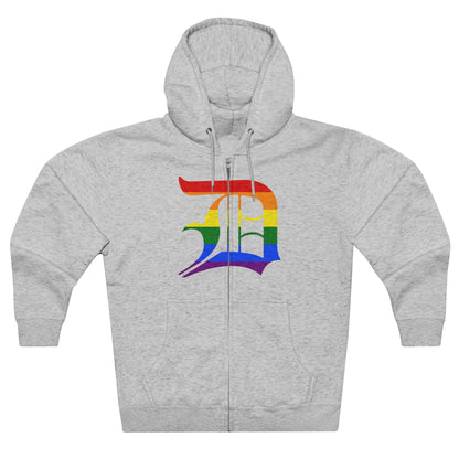 Detroit 'Old English D' Hoodie (Full-Body Rainbow Pride Edition) | Unisex Full Zip