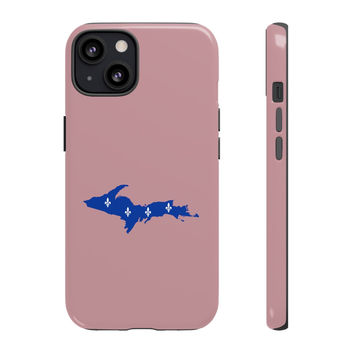 Michigan Upper Peninsula Tough Phone Case (Cherry Blossom Pink w/ UP Quebec Flag Outline) | Apple iPhone