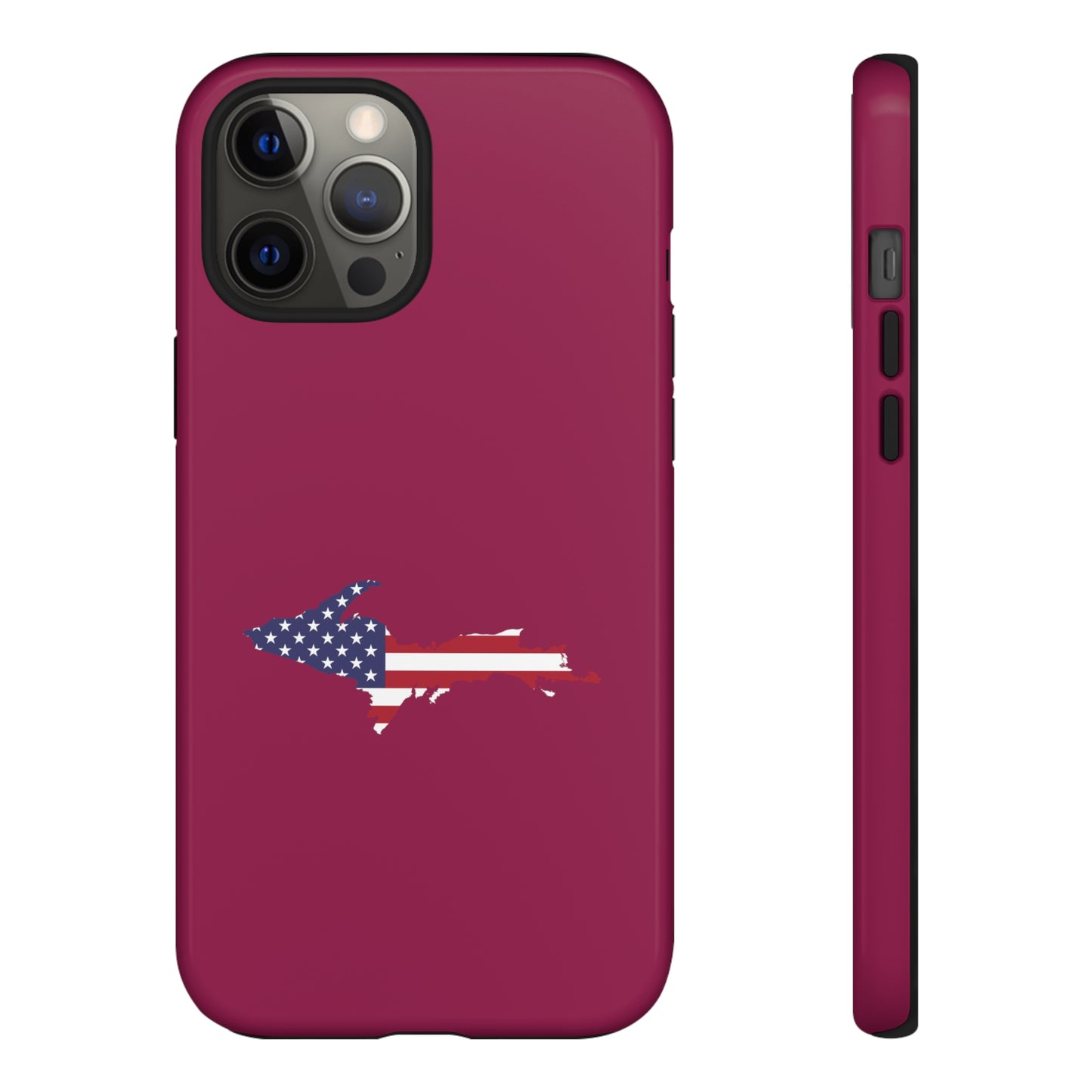 Michigan Upper Peninsula Tough Phone Case (Ruby Red w/ UP USA Flag Outline) | Apple iPhone