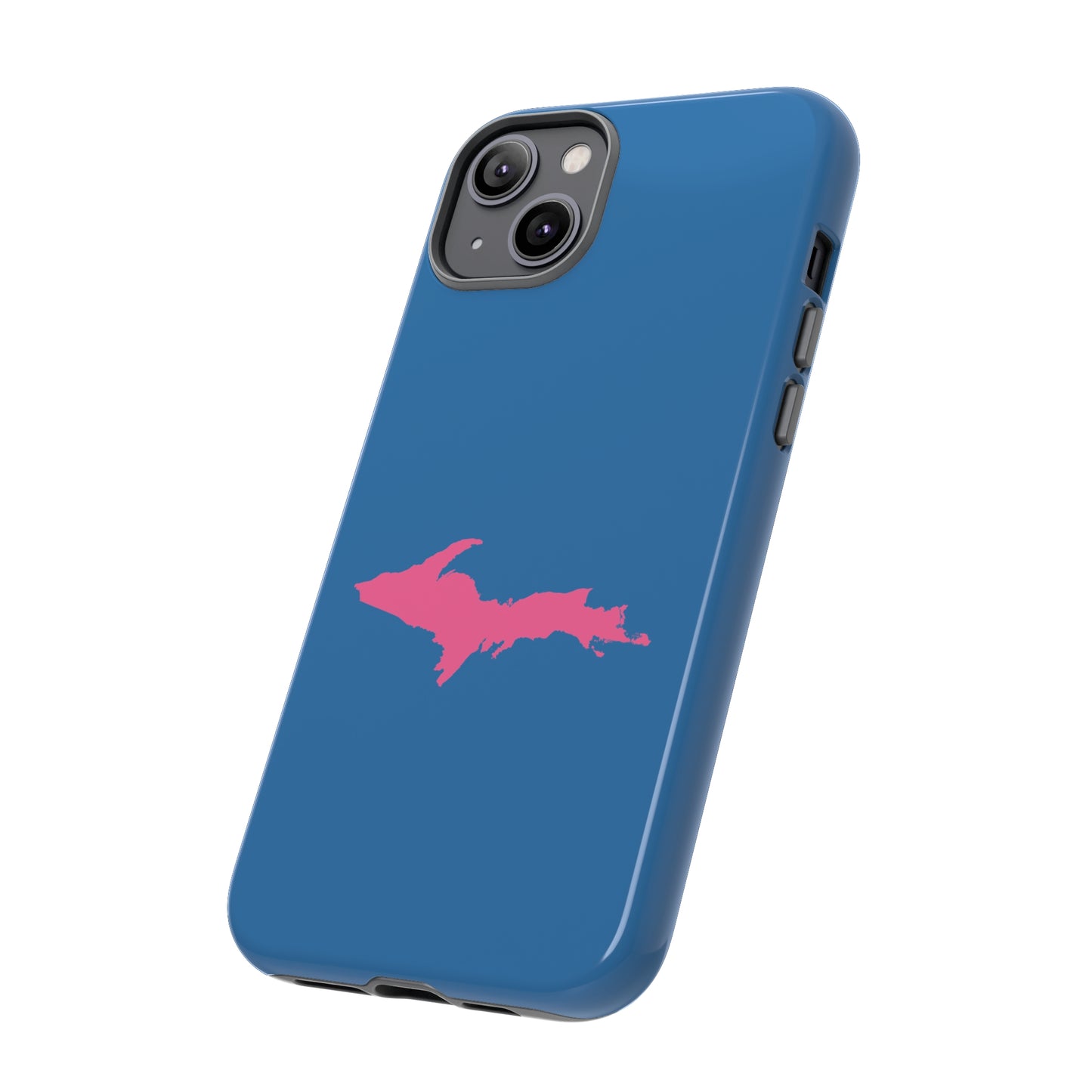 Michigan Upper Peninsula Tough Phone Case (Lake Superior Blue w/ Pink UP Outline) | Apple iPhone