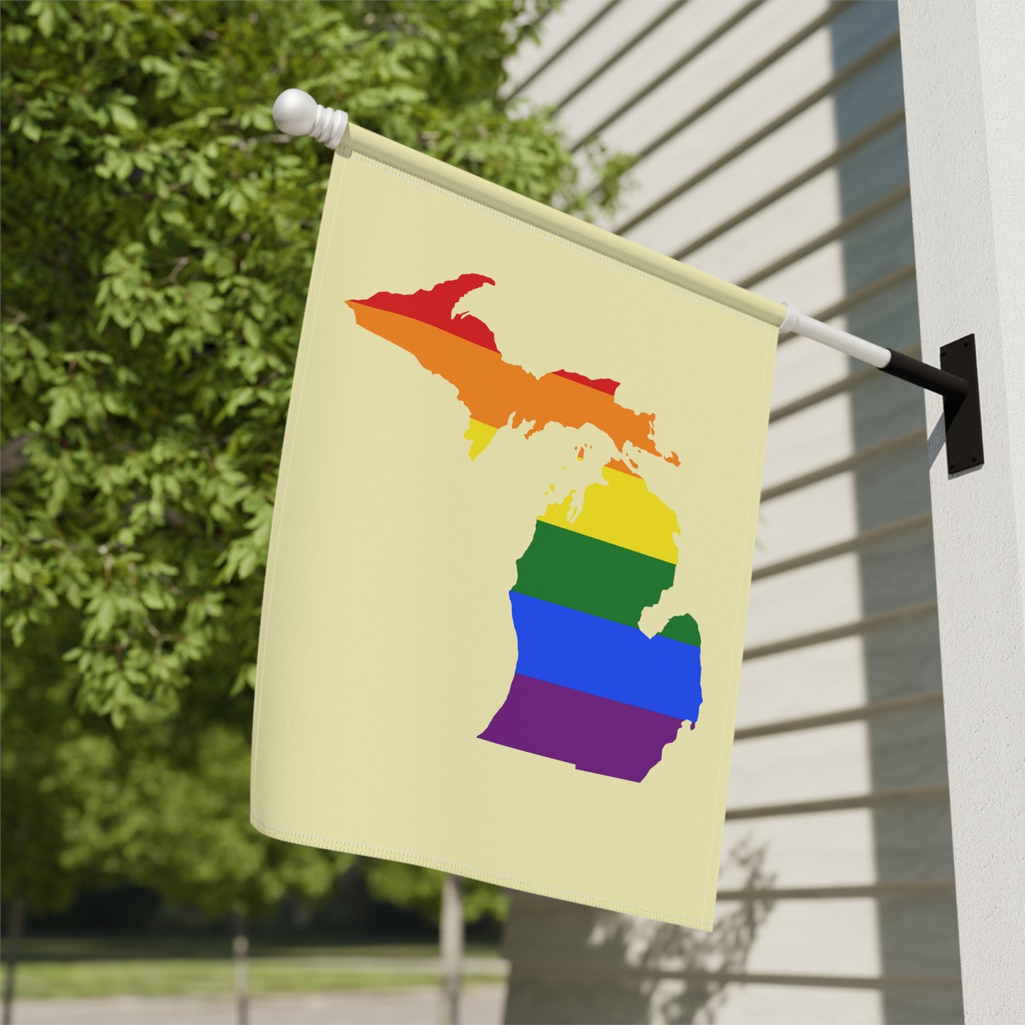 Michigan Rainbow Pride Home & Garden Flag (w/ MI Outline) | Canary Yellow