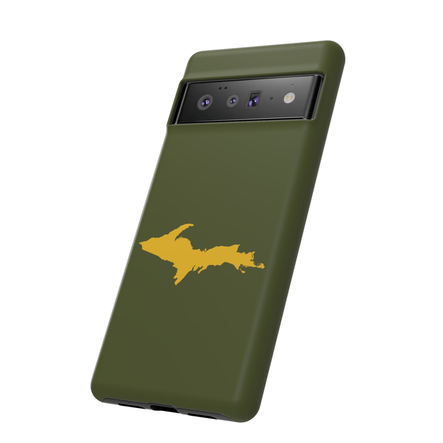 Michigan Upper Peninsula Tough Phone Case (Army Green w/ Gold UP Outline) | Samsung & Pixel Android