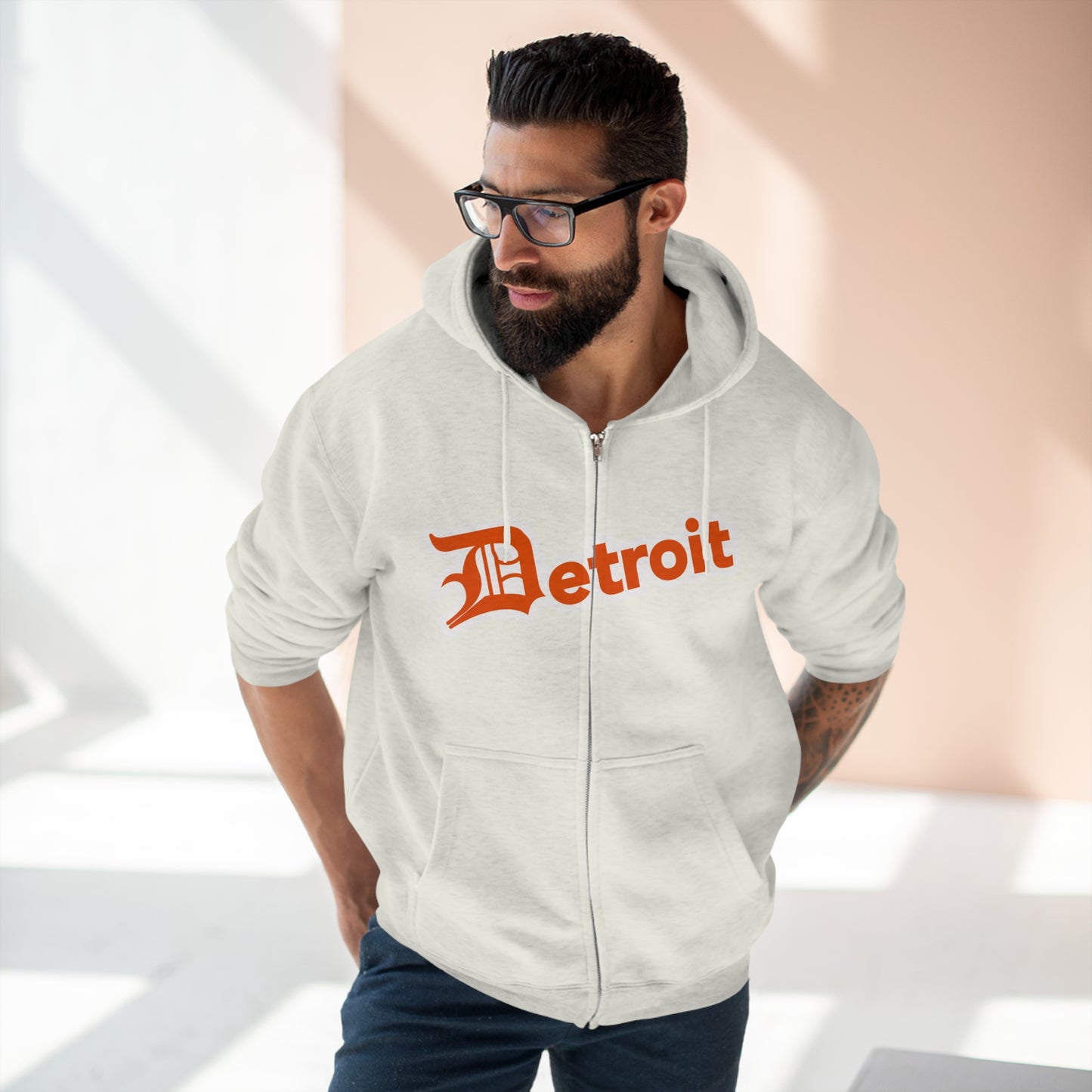 'Detroit' Hoodie (Maple Leaf Orange w/ Old English 'D') | Unisex Full Zip