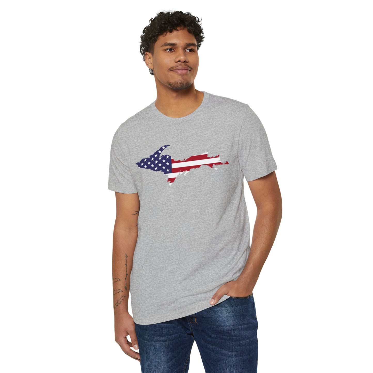 Michigan Upper Peninsula T-Shirt (w/ UP USA Flag) | Unisex Recycled Organic