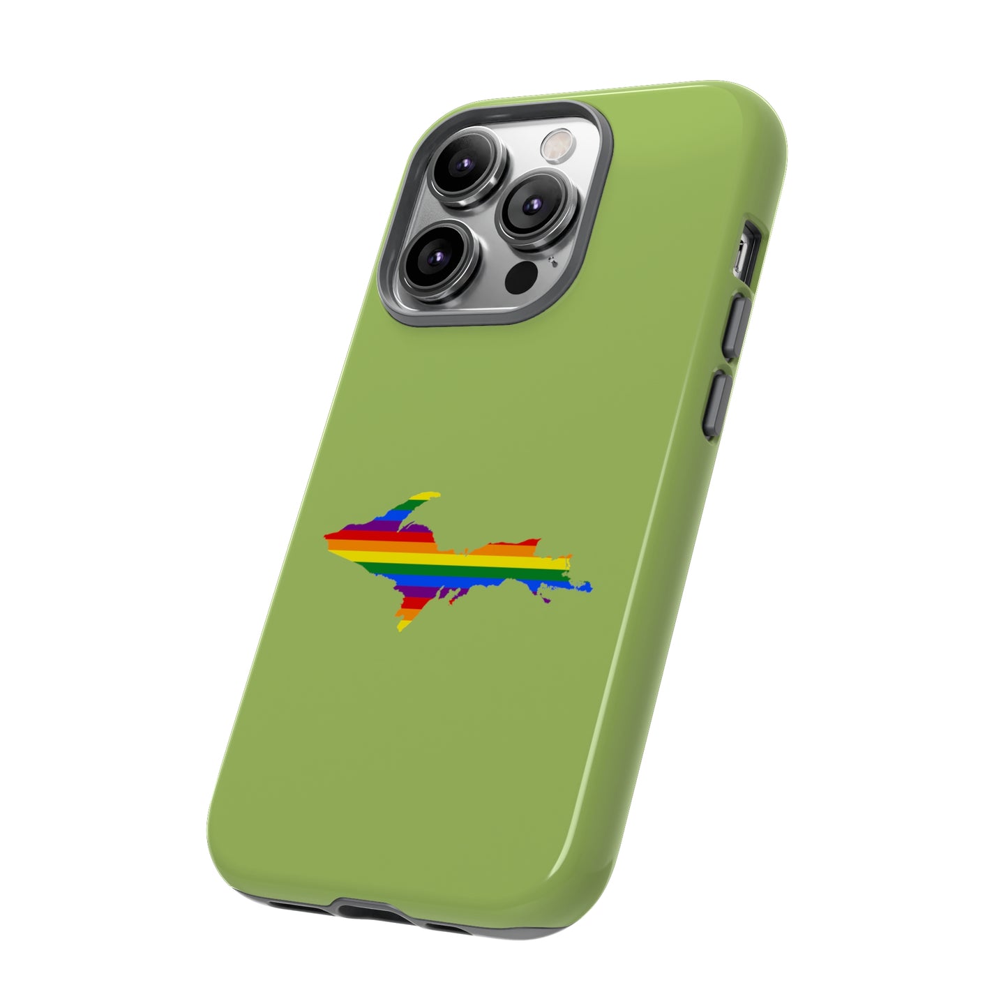 Michigan Upper Peninsula Tough Phone Case (Gooseberry Green w/ UP Pride Flag Outline) | Apple iPhone