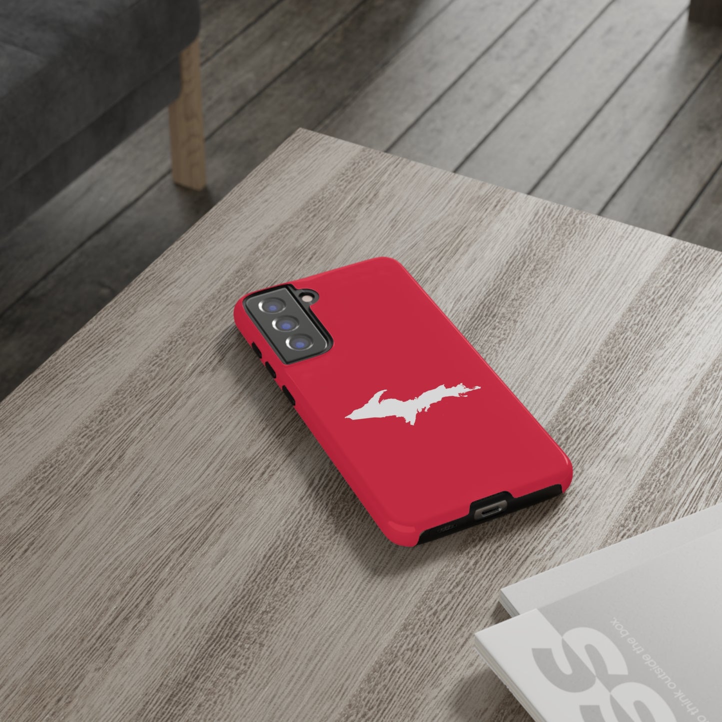 Michigan Upper Peninsula Tough Phone Case (Lighthouse Red w/ UP Outline) | Samsung & Pixel Android