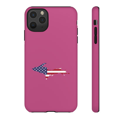 Michigan Upper Peninsula Tough Phone Case (Apple Blossom Pink w/ UP USA Flag Outline) | Apple iPhone