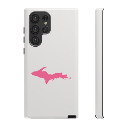 Michigan Upper Peninsula Tough Phone Case (Birch Bark White w/ Pink UP Outline) | Samsung & Pixel Android