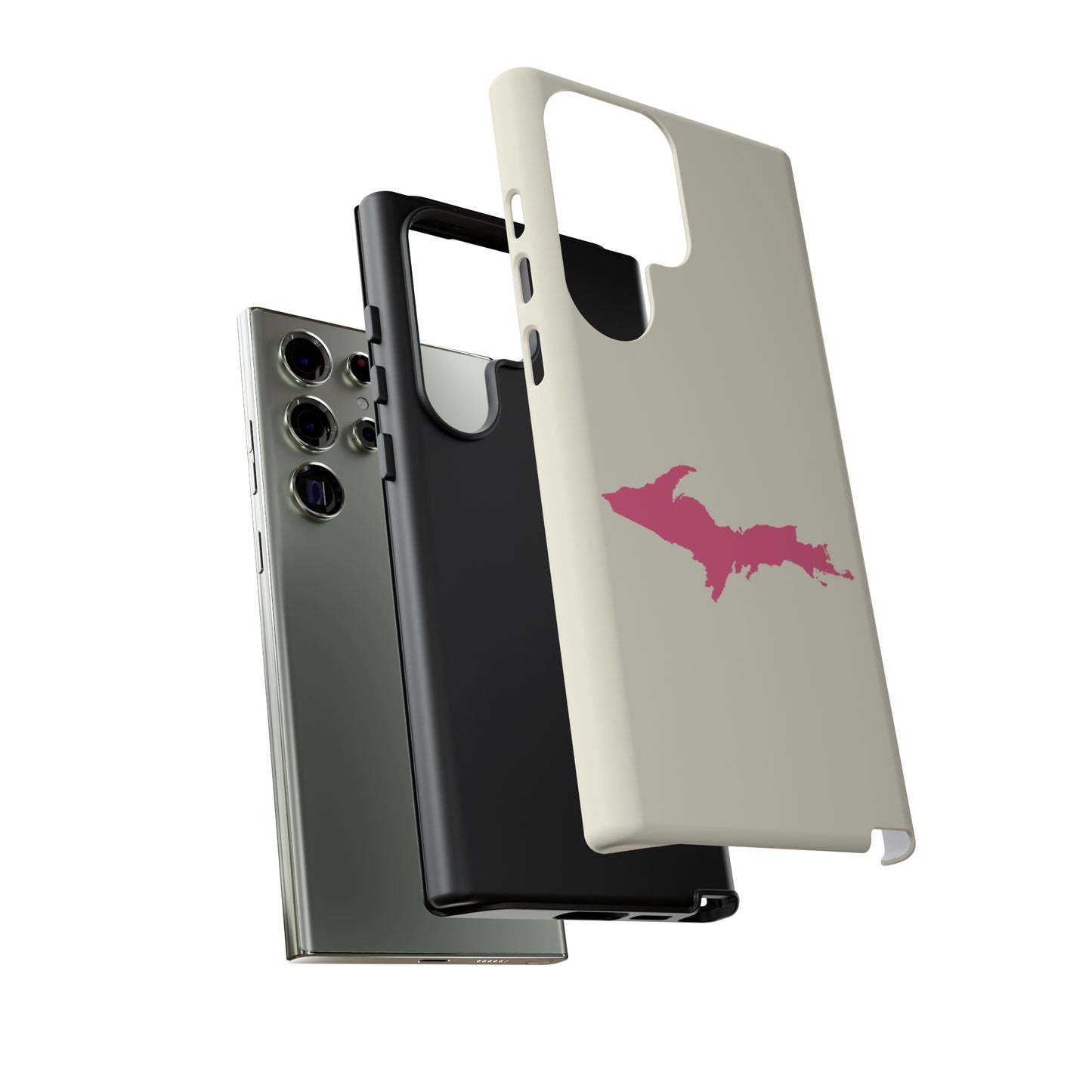 Michigan Upper Peninsula Tough Phone Case (Ivory Color w/ Pink UP Outline) | Samsung & Pixel Android