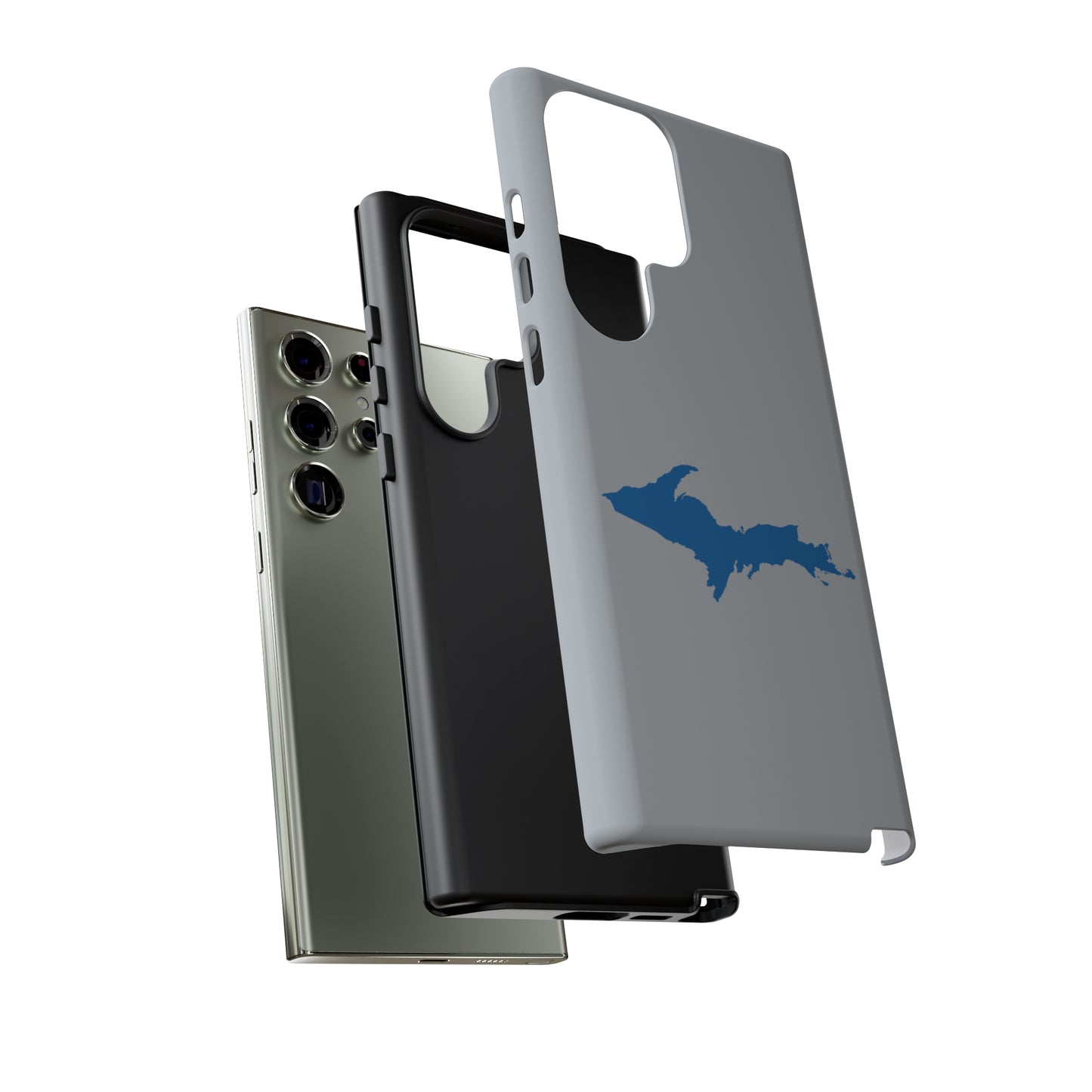 Michigan Upper Peninsula Tough Phone Case (Silver w/ Azure UP Outline) | Samsung & Pixel Android