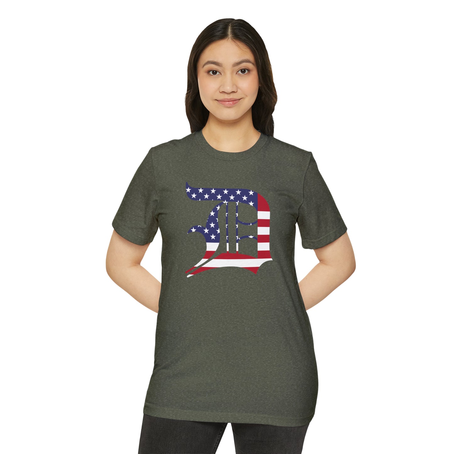 Detroit 'Old English D' T-Shirt (Patriotic Edition) | Unisex Recycled Organic